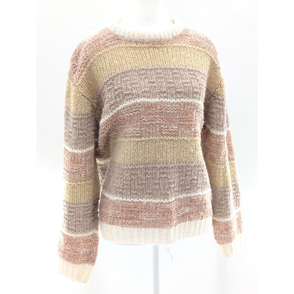 Sprint Vintage Acrylic Neutral Striped Colors Chunky Knit Sweater Size Medium
